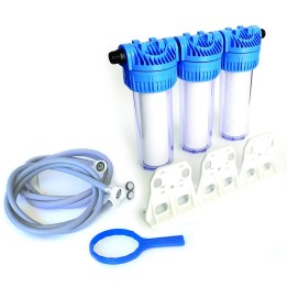 Kit triplo di sistema filtrante 3x9" 10-5-1 micron con accessori