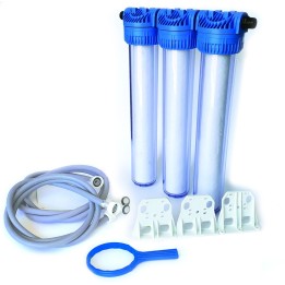 Kit triplo di sistema filtrante 3x20" ing. 3/4" con cartucce in melt blown da 1-5-10 micron