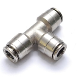 Raccordo a Tee ridotto centrale ad innesto 3/8" - 1/4" - 3/8" - ottone nichelato