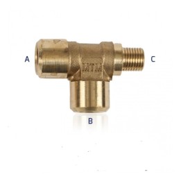 Raccordo alta pressione a T G3/8" F 1/4" F 3/8" M in ottone